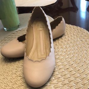 Shoes size 7, light pink/tan, very nice slippers